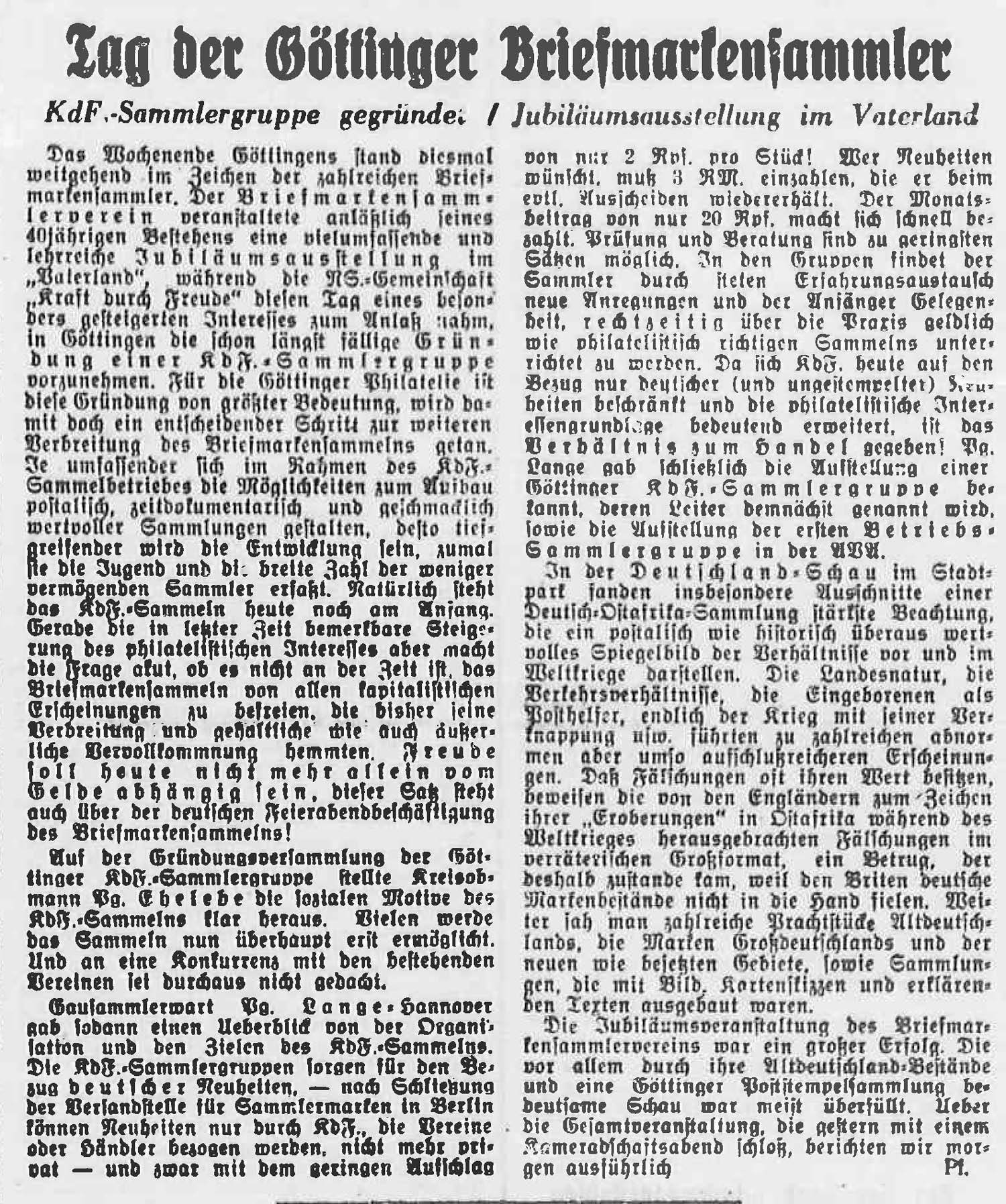 1941April 28. Sd-Hann. Ztg  Artikel KdF Sammlergruppe